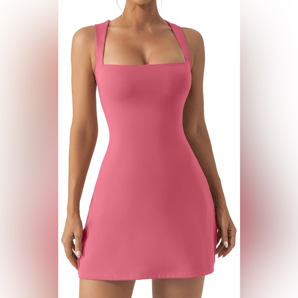 Women's Square Neck Sleeveless Tank Top Stretch Flare Mini Dress *NEW*